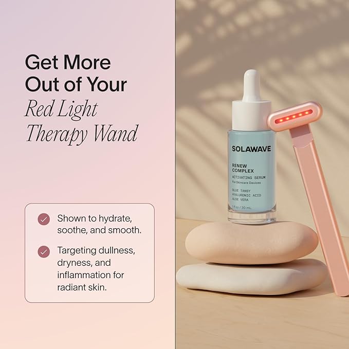Solawave Renew Complex Red Light Therapy Activation Serum for Face & Neck | Pairs with LED Facial Wand Device | Hydrates & Plumps the Skin | Blue Tansy, Aloe Vera, Hyaluronic Acid (3 Pack - 1 Oz)