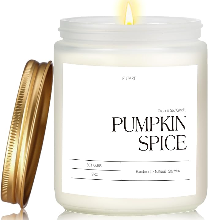 Pumpkin Spice Fall Candles for Home Scented, Natural Soy Wax Aromatherapy Non Toxic Pumpkin Candle with Long Lasting Burn, Halloween Autumn Candle Gifts for House Fragrance Decoration (9oz)