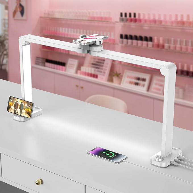 iVict Nail Desk Lamp, 34" Nails Tech Light with Phone Stand, 0-100% Adjustable Brightness, 3000K-6000K Color Temperature Led Desk lamp for Nail, Tattoos, Eyebrows, Beauty