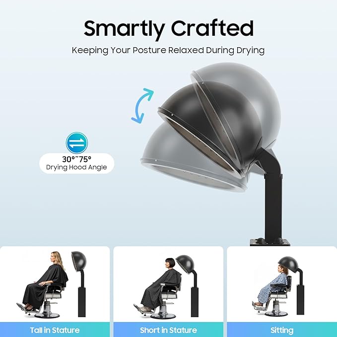 1200W Hooded Conditioning Hair Dryer, 60-Minute Timer, Temperature Adjustable Professional Hair Dryer