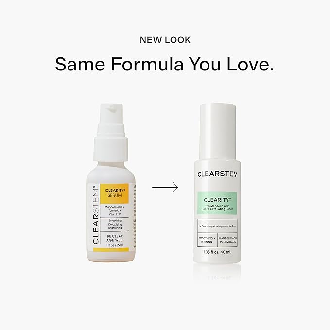 CLEARSTEM - CLEARITY The Blackhead Dissolver Mandelic Acid Serum - Vitamin C, Turmeric, Collagen Boost - All Skin Types - Facial Skin Care Products - Gluten Free, Cruelty Free - 1 fl oz / 29ml