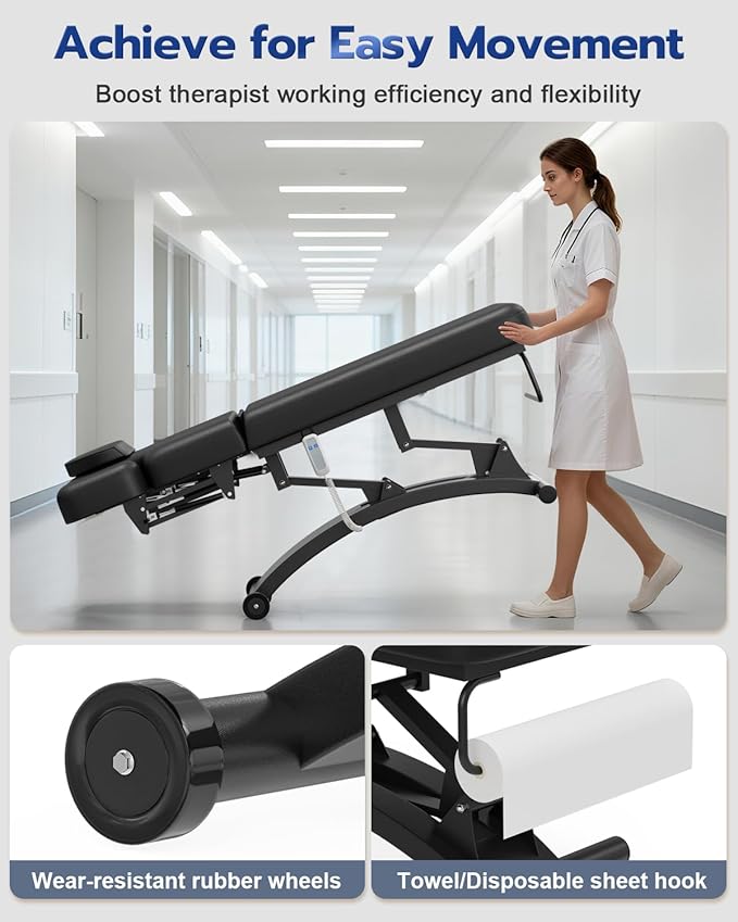 SyyBhb Professional Hi-Lo Bobath Table, Electric Lift Massage Table, Haydrulic Adjustable Backrest Downward for Acupuncture Treatment/Facial/Beauty/Spa/Physical Therapy