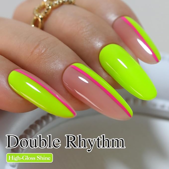 Double Rhythm 15ML Lime Green Gel Polish Pure Sheer Same Color Same Bottle Soak Off Gel Polish Art Manicure Salon DIY at Home for Women (Neon Green-A1305)