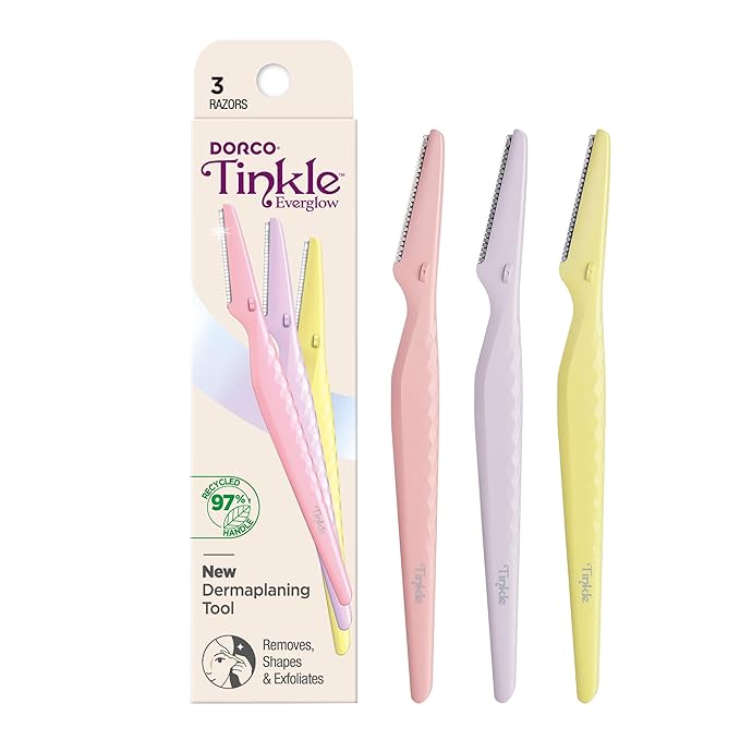 Tinkle Everglow Dermaplane Razor (3 ct), Eyebrow Razor & Face Razors for Women, Peach Fuzz Remover, Dermaplaning Tool, Stainless Steel Blades, Stocking Stuffers