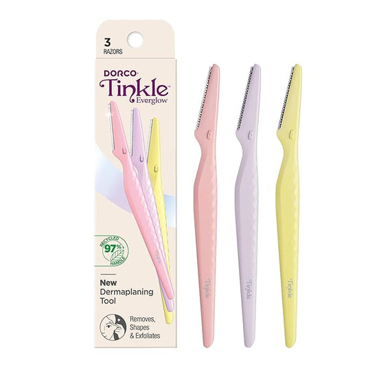 Tinkle Everglow Dermaplane Razor (3 ct), Eyebrow Razor & Face Razors for Women, Peach Fuzz Remover, Dermaplaning Tool, Stainless Steel Blades, Stocking Stuffers