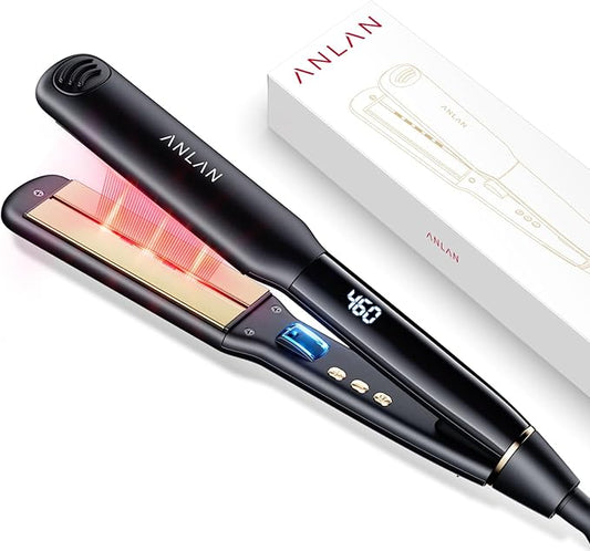 ANLAN Infrared Hair Straightener, 1.4" Ceramic Flat Iron with 20s Fast Heating, Negative Ions, 210–460°F Adjustable, Dual Voltage & Auto Shut-Off for Smooth, Shiny Styles