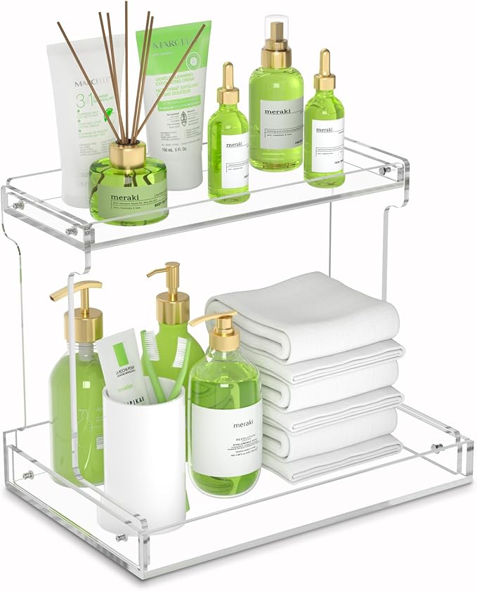 NPPLUS Bathroom Countertop Organizer, 2-Tier Clear Acrylic Counter Storage Shelf for Bathroom Counter Organizer, Clear Makeup Storage Vanity Trays for Cabinet, Kitchen Spice Rack