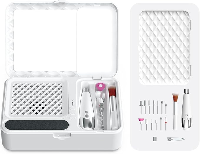 Portable Nail Dust Collector Deluxe Kit, Rechargeable Cordless Nail Quiet Vacuum Fan Cleaner with Mirror & Reusable Filters, Rich Nail Tech Tools, Compact Travel Size, Best Gifts for Women Teen Girls