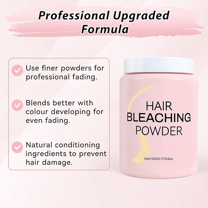 Hair Bleach Powder, Professional Lightening Bleach for Hair, Strong & Gentle Bleach Powder for Hair, Lift Up to 8 Levels, Perfect for DIY Blonde Highlights & Lightening (500g/17.64 oz)