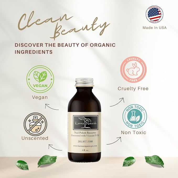 Karma Organic Nail Polish Remover Unscented- Non Toxic, Vegan, Cruelty Free, Acetone Free – Nails Strengthener for Fingernails –12 fl. Oz. (3 Pack)