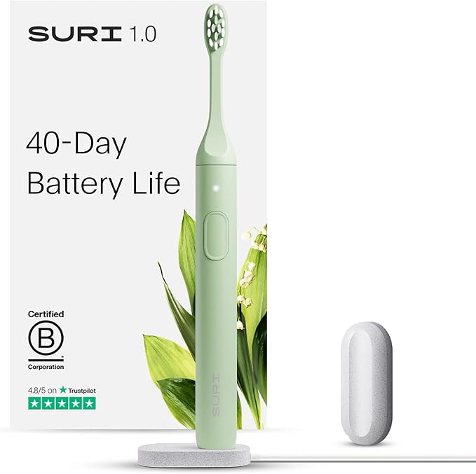 SURI 1.0 Sonic Electric Toothbrush | 1 Month+ Battery | Designed in California | Electric Toothbrush for Adults | Travel Toothbrushes | Tooth Brush | Green