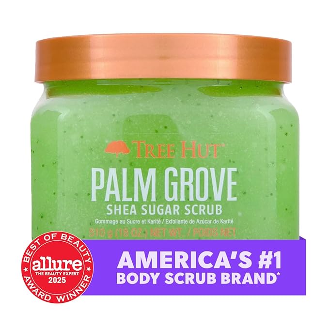 Tree Hut Palm Grove Shea Sugar Scrub, Exfoliating, Hydrating & Moisturizing Body Scrub with Shea Butter & Nourishing Essential Oils, Smooth & Soften Skin, 18 oz