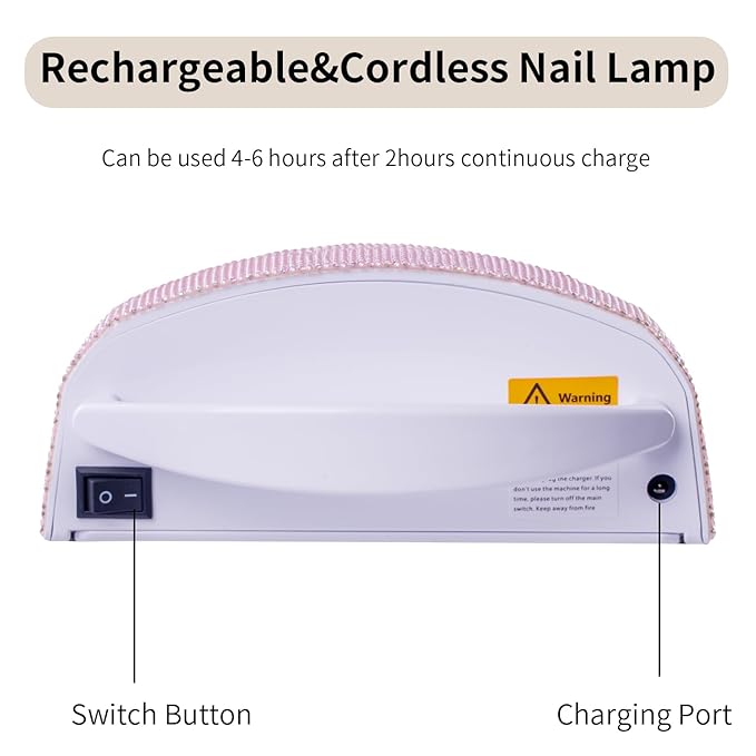 48W Cordless UV LED Nail Lamp,Rechargeable Gel Nail Dryer with Handle Nail Art Manicure Tools for Home and Salon (Pearl Pink Diamond)