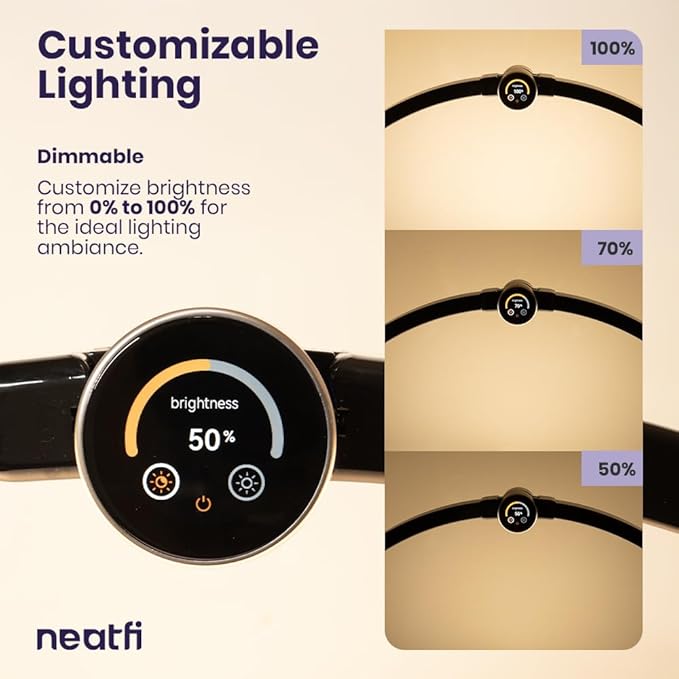 Neatfi Half Moon Light for Nail Desk Lamp, Table Lamp, Multiple Light Modes Desk Lighting for Estheticians, Beauty Eyelash Makeup Tattoo Crafts, Reading, Spa Salon, Nail Tech (with LCD, Black)