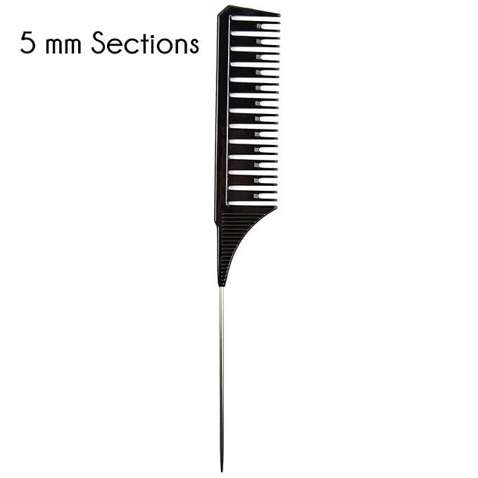 Salon Highlighting Combs Set - 4 Black Pin Tail Weaving Combs for Precise Foiling and Sectioning