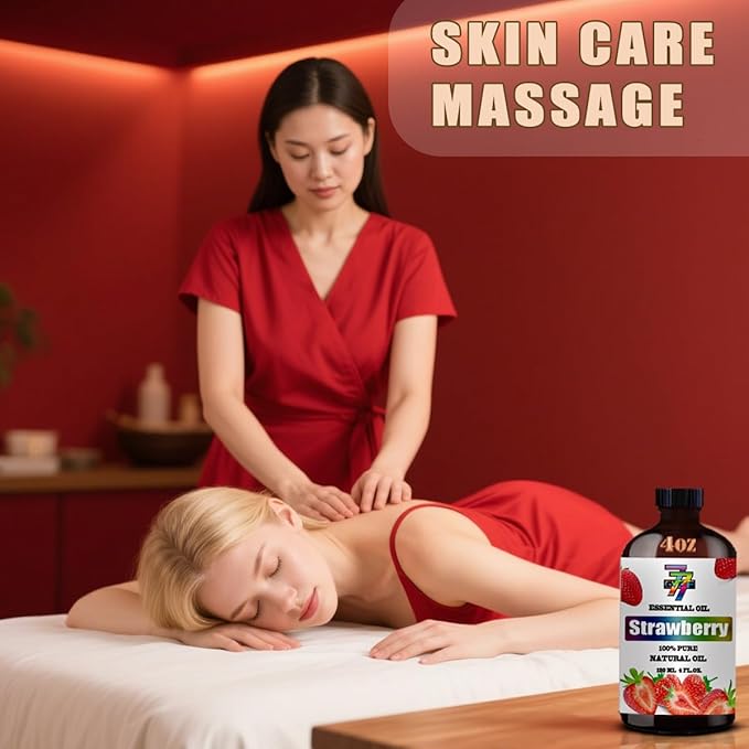 Strawberry Essential Oil (4 oz/120 ml) — Strawberry Oils for Aromatherapy, diffusers, humidifiers, Home fragrances, DIY Skincare, soap Making, DIY Candle, Relaxation, Yoga, and Meditation