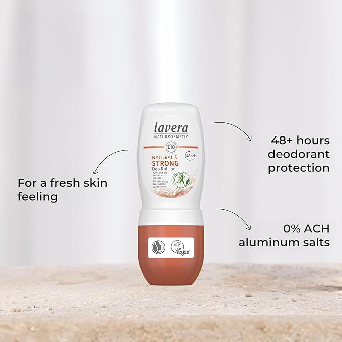 lavera Natural & Strong Deo Roll-On 48h - vegan - natural cosmetics - with organic ginseng & natural minerals - no aluminium - climate neutral - 48h protection - dermatologically tested - 1.69 fl oz