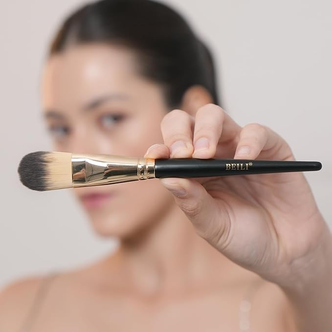BEILI Foundation Brush Set for Liquid Mask Concealer Makeup Flat Foundation Makeup Brushes for Liquid Cream Foundation Powder Buffing Blending Premium Face Makeup Brushes(2Pcs)
