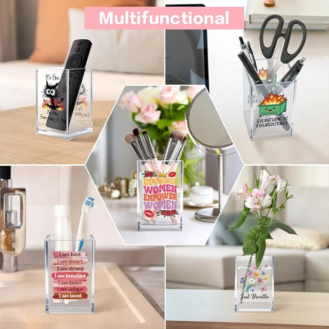 This Little Light Of Mine I'm Gonna Let It Shine Acrylic Cosmetic Pencil Pen Holder Cup, Emotional Dumpster Fire Pen Holder Cup, Therapy Gifts, Mental Health Gifts for Women Colleague Teacher