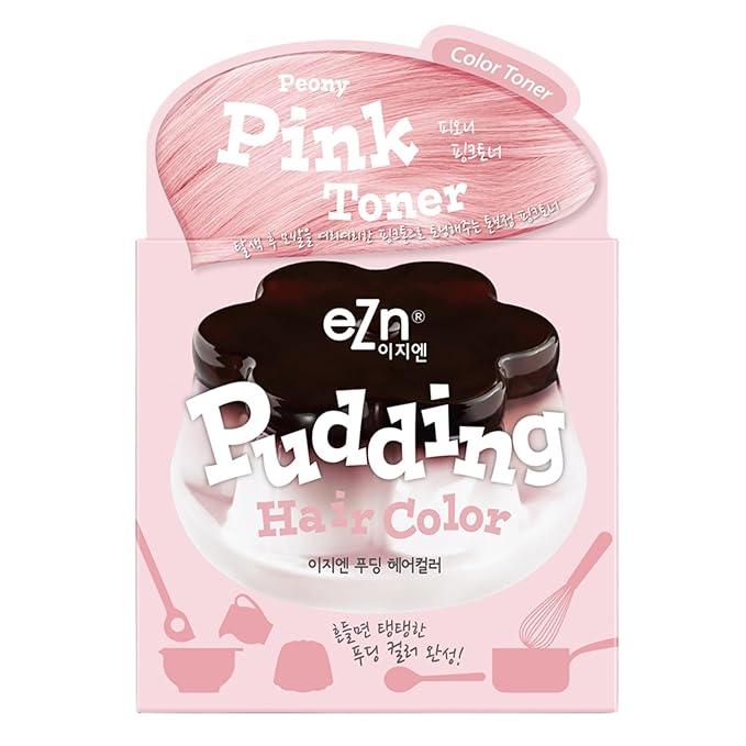eZn Pudding Hair Dye, Ammonia-Free, Semi-Permanent DIY Korean Hair Dye Color with Keratin, Odorless Gentle for Sensitive Skin No Skin Irritation (Pink_Toner)