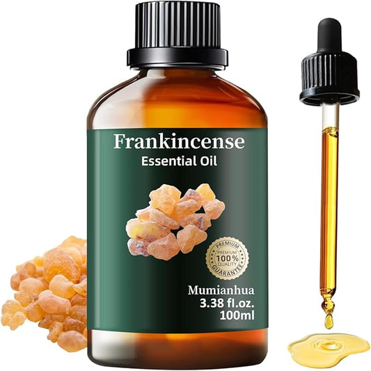 Mumianhua 100% Pure Frankincense Essential Oil Natural Frankincense Oil for Aromatherapy Therapeutic Grade Resin Oil for Skin, Meditation Diffuser & Candle Making | for Home & Office Focus 3.38 Fl Oz