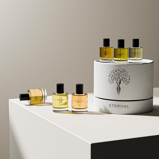 Eternal Perfume Oils Gift Box- Concentrated Perfume Oil Gift Set 6 - Oil-Based Perfume for Women & Men - Eau de Parfum - Cherry On Top, Cherry Chic, Turkish Rose, Lavender latte, Nocturnal, Candy Shop
