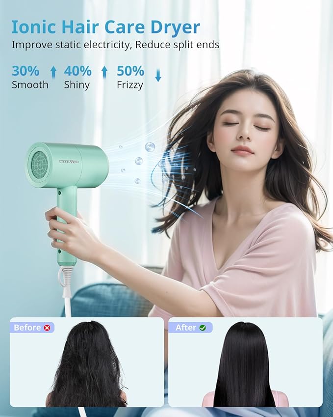 SHRATE Lightweight Ionic Hair Dryer with Diffuser - Powerful 1800W Blow Dryer for Fast Drying - Professional Low Noise Mini Hair Dryer for Travel, Gifts, Hair Styling
