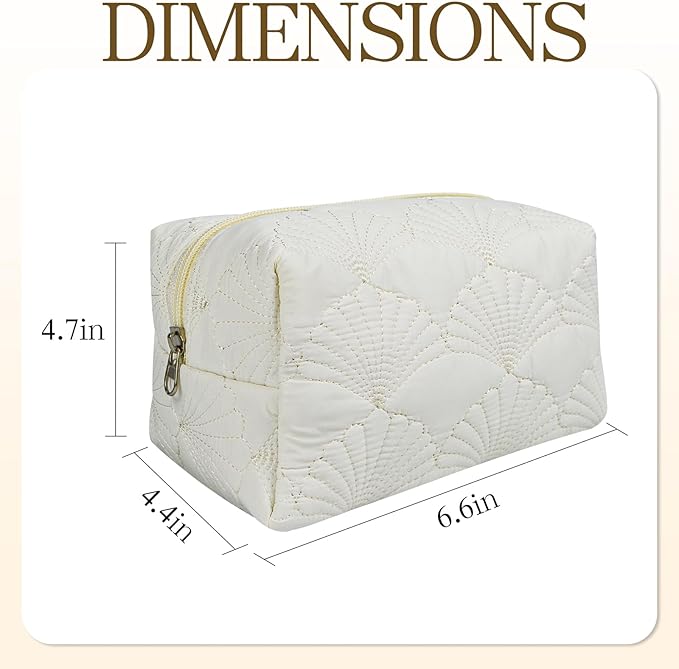 Quilted Makeup Pouch,Cotton Puffy Makeup Bag, Coquette Cosmetic Bag for Women and Girls, Aesthetic Organizer Bag, Cute Flower Travel Toiletry Bag