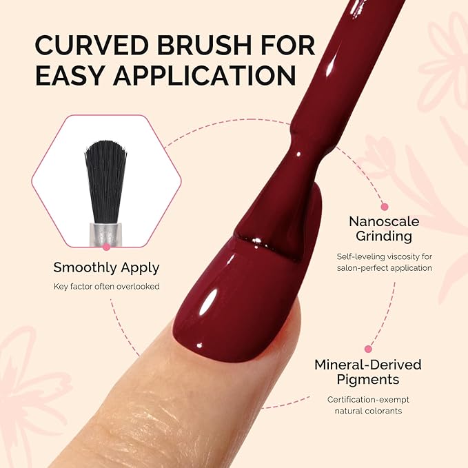 MelodySusie Fleurwee Plant Based Gel Nail Polish, Hema Free Black Cherry Red Nail Polish, Soak Off UV LED Gel Polish Gift for Women 21 Non Toxic Long Lasting Nail Art Manicure Salon DIY at Home B1802