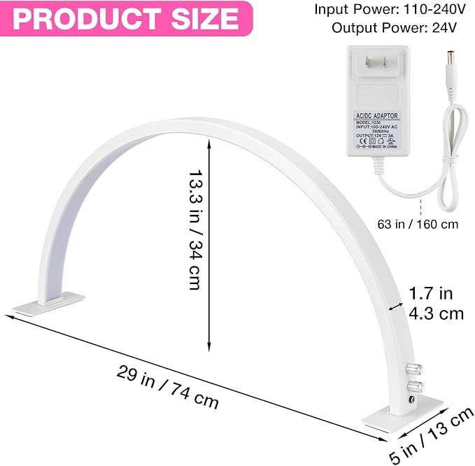 Noverlife 29in Half Moon Light for Nail Desk, 35W 2520 Lumen Manicure Nail Tech Lamp 3 Color Led Lash Light Tattoo Light, 3000k-6000k Stepless Dimming Brightness for Eyelash Beauty Spa Salon