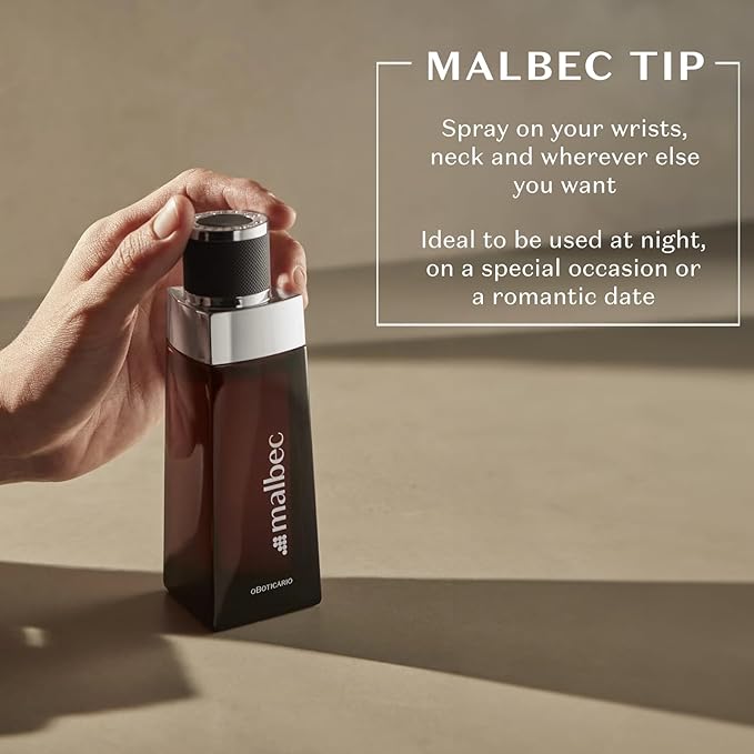 Malbec Classic Eau de Toilette By O Boticario, Cologne For Men, Long-Lasting Fragrances, French Oak Barrel-Aged Red Wine & Woody Amber Perfume Scent, 3.4 Ounce