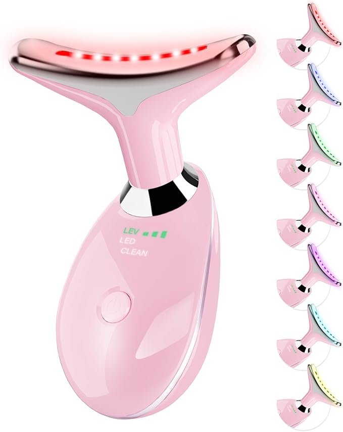 Neck&Face Massager with 7 Colors-Multi-Functional Skincare Tool,Home Beauty Device for Wrinkles&Relaxation (Pink)