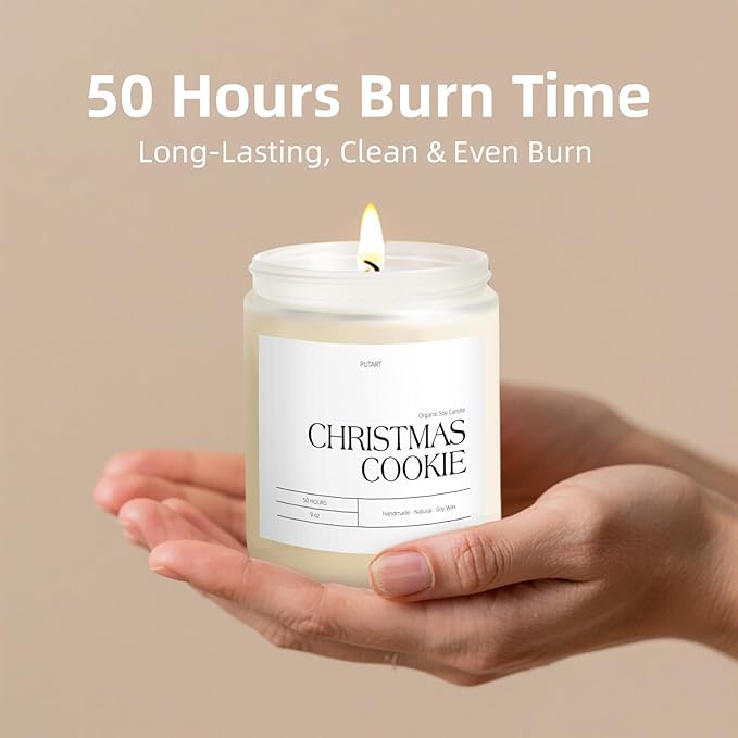 Christmas Cookie Highly Scented Candle for Home, 9oz Natural Soy Aromatherapy Non Toxic Candles with Essential Oil, Home Fragrance Stress Relief & Meditation Xmas Candles Gifts for Women & Men