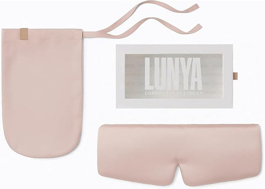 Lunya Washable Silk Sleeping Mask – Thermoregulating Mulberry Silk, Light Blocking and Comfortable Fit – Sleep Mask for Women and Men with Box – Delicate Pink – Large