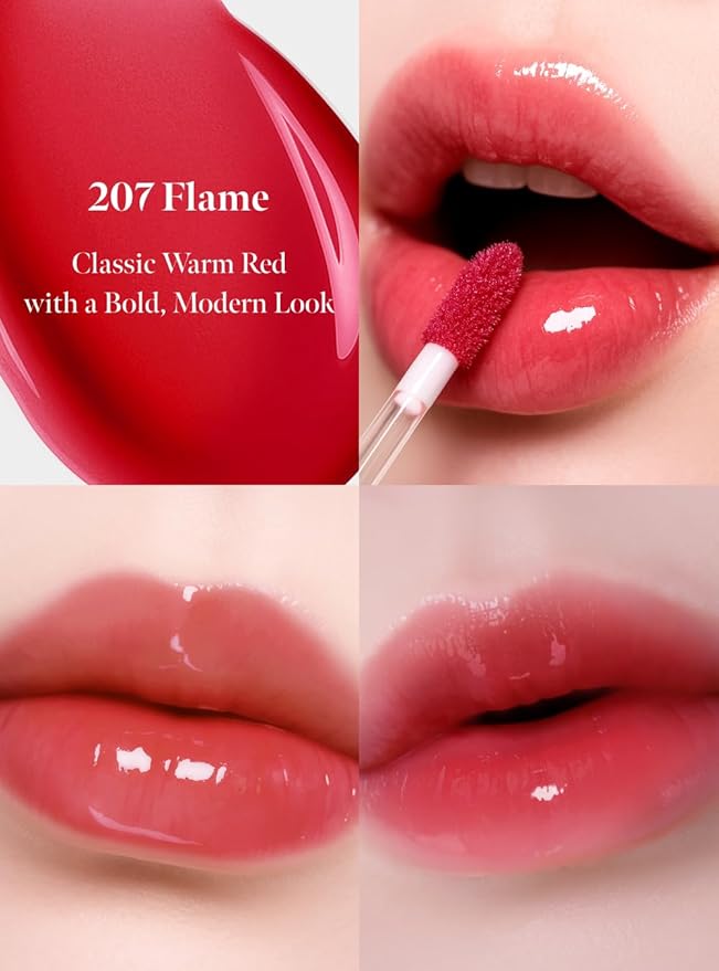 Dew Drop Tint #207 Flame 4.5g, Glossy, Lightweight Lip Stain, Glass-Like, High Shine, Moisturizing Lip Oil, Long Lasting Color, Hydrating Gloss, Dewy Finish, Korean Beauty Makeup