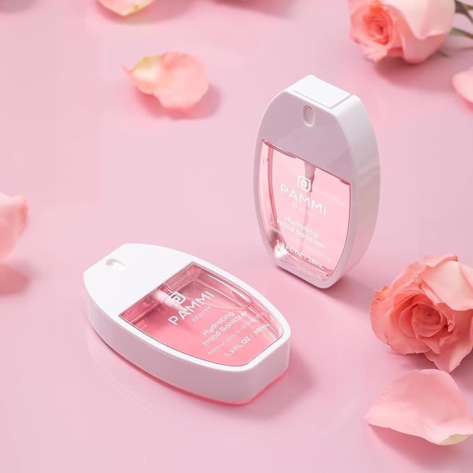 PAMMI Power Mist Hydrating Hand Sanitizer Spray, Portable Travel Size Pocket Hand Sanitizer, Scented Handsanitizer Mini Spray For Car - 600 Sprays (2 Packs (White Peach))