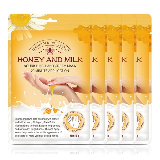 Hand Peeling Mask 5 pack, Hand Masks Moisturizing Gloves, Repairing Glove for Dry Skin, Remove Dead Rough Skin (honey and milk)