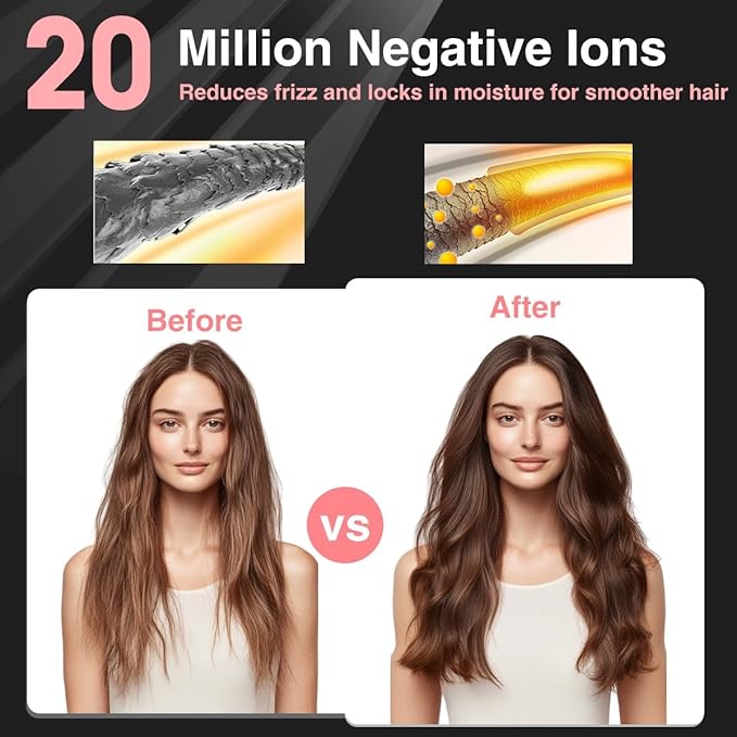 9600mAh Cordless Flat Iron Hair Straightener Rechargeable, Cordless Hair Straighteners for Women, Wireless Straightener for Car, 20 Million Negative Ions, LCD, 6 Adjustable Temp(Pink)