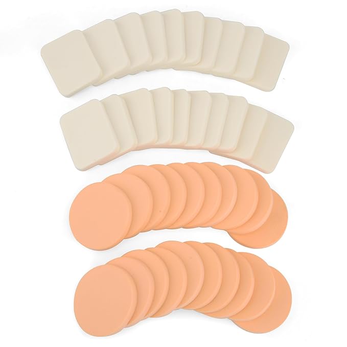 40PCS Round Square Shaped Makeup Blenders Sponges Set, Use for Dry and Wet, Perfect for Full Face Curve Blending, Cream, Liquid, Powder Foundation Cosmetics, Latex Free, Soft, Flexible