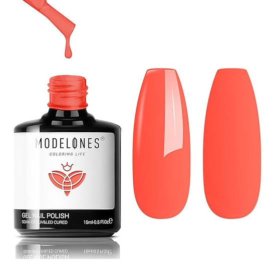 modelones Peach Gel Nail Polish, 15 ML Carly Coral Orange Color Fall Gel Polish Soak Off Led Autumn Nail Art Gel Manicure Salon DIY Gifts