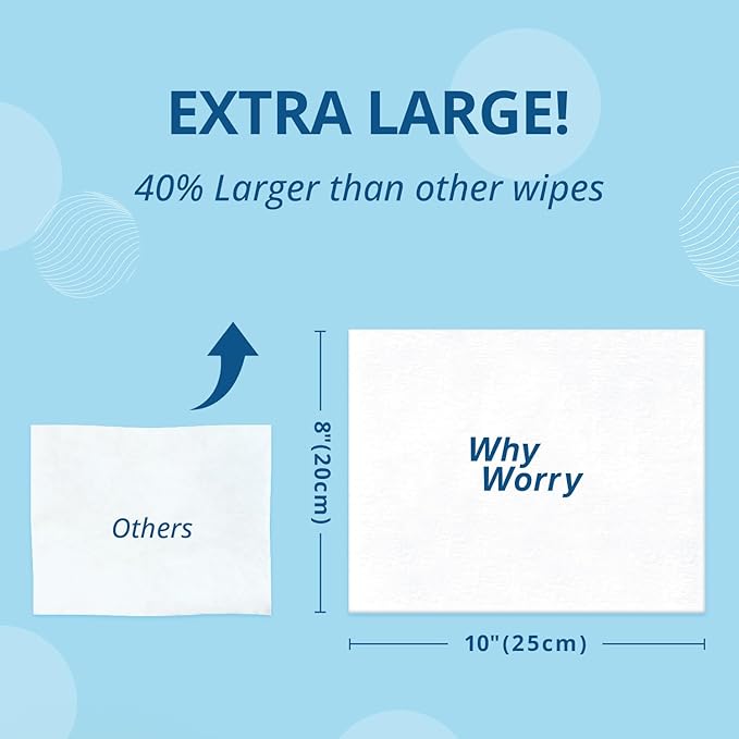 WhyWorry Flushable Wipes for Adults, Extra Large 8"x10" Butt Wipes for Toilet & Personal Cleansing, with Chamomile and Vitamin E, 100% Plant-Based, Septic & Sewer Safe, Sea Incense, 48 Count