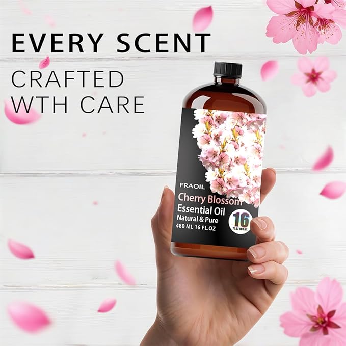 Cherry Blossom Essential Oil, Cherry Blossom Oil 16 Fl Oz 480 ML for Diffuser Humidifier Yoga Cleaning DIY Candle Soap Making Perfume Gift for Women Essential Oils
