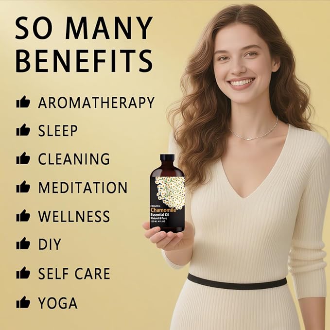 Chamomile Essential Oil, Chamomile Oil 4 Fl Oz 120ML for Diffuser Humidifier Yoga Cleaning DIY Candle Soap Making Perfume Gift for Women Essential Oils