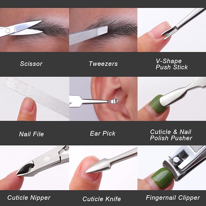 Manicure Kit, FAMILIFE Professional Manicure Set Nail Kit, 11 in 1 Stainless Steel Nail Clippers Set, with Portable Black Leather Travel Case Luxury Gifts for Him