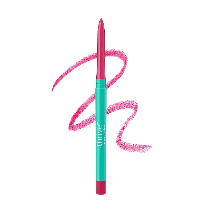 Thrive Causemetics Lip Filler Long-Wearing + Plumping Lip Liner, Shea Butter Hydrating Lip Plumper Retractable Lip Liner Pencil, Built In Sharpener, Vegan & Cruelty Free, Ebony (Fuchsia Pink)