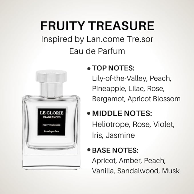 Inspired by L*ncome Tresor Eau de parfum, Fruity Treasure EDP, Long Lasting 12-14 Hours Perfume Spray for Women, All Skin Types, Cruelty Free - 1.7 fl oz 50ml