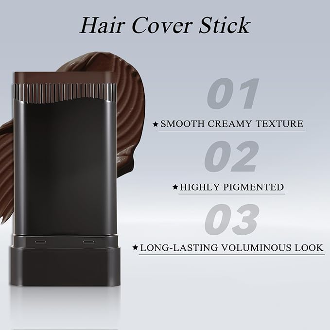 Hair Touch-Up Stick, Instant Gray Hair Cover Stick, Built-In Comb for Seamless Blending, Cream Concealer, Quick Temporary Cover