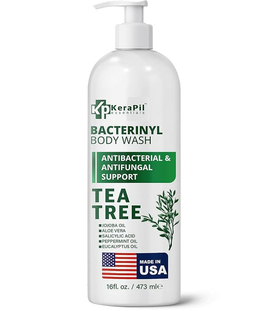Bacterinyl Tea Tree Oil Body Wash - Antibacterial & Antifungal Support for Ringworm, Body Odors, Athlete’s Foot & Acne, Helps Soothe Itchy, Dry Skin - Made in USA (16 fl oz)