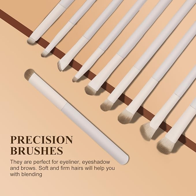 Makeup Brush Set Professional 13pcs，Premium Synthetic Powder Foundation Contour Blush Concealer Eyeshadow Blending Liner Make Up Brushes Kit（Milky B521）