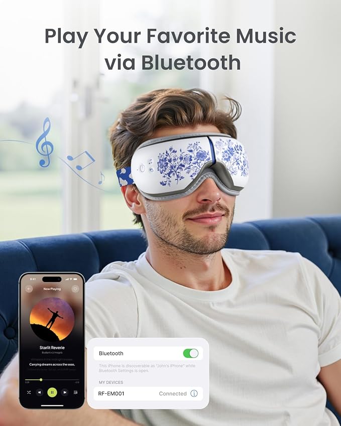 RENPHO Eyeris 1 Eye Massager with Heat, Christmas Birthday Gifts for Mom Dad Women Men Her Him, Sleep Mask with Heat Bluetooth Music, Relax Eye